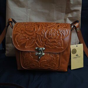 Patricia Nash 10-year Anniversary Rose Tooled Vintage Veg Tan Handbag